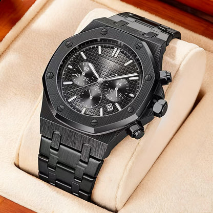 AIMANA Men’s Chronograph Watch – Square Premium Steel Case, Luminous Dial, Water & Scratch Resistant, with 3 Sub-Dials and Precision Control Buttons.