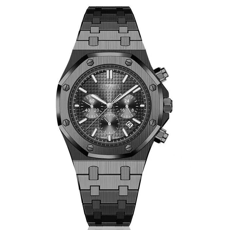 AIMANA Men’s Chronograph Watch – Square Premium Steel Case, Luminous Dial, Water & Scratch Resistant, with 3 Sub-Dials and Precision Control Buttons.
