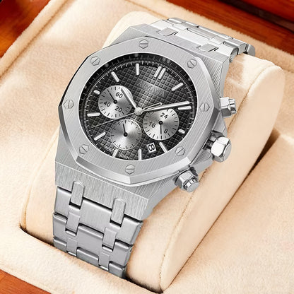 AIMANA Men’s Chronograph Watch – Square Premium Steel Case, Luminous Dial, Water & Scratch Resistant, with 3 Sub-Dials and Precision Control Buttons.