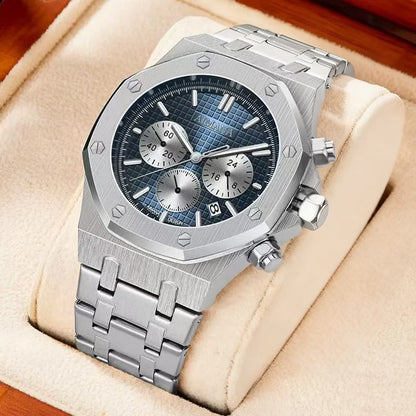 AIMANA Men’s Chronograph Watch – Square Premium Steel Case, Luminous Dial, Water & Scratch Resistant, with 3 Sub-Dials and Precision Control Buttons.