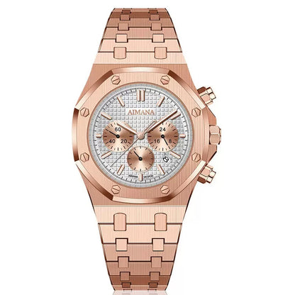 AIMANA Men’s Chronograph Watch – Square Premium Steel Case, Luminous Dial, Water & Scratch Resistant, with 3 Sub-Dials and Precision Control Buttons.