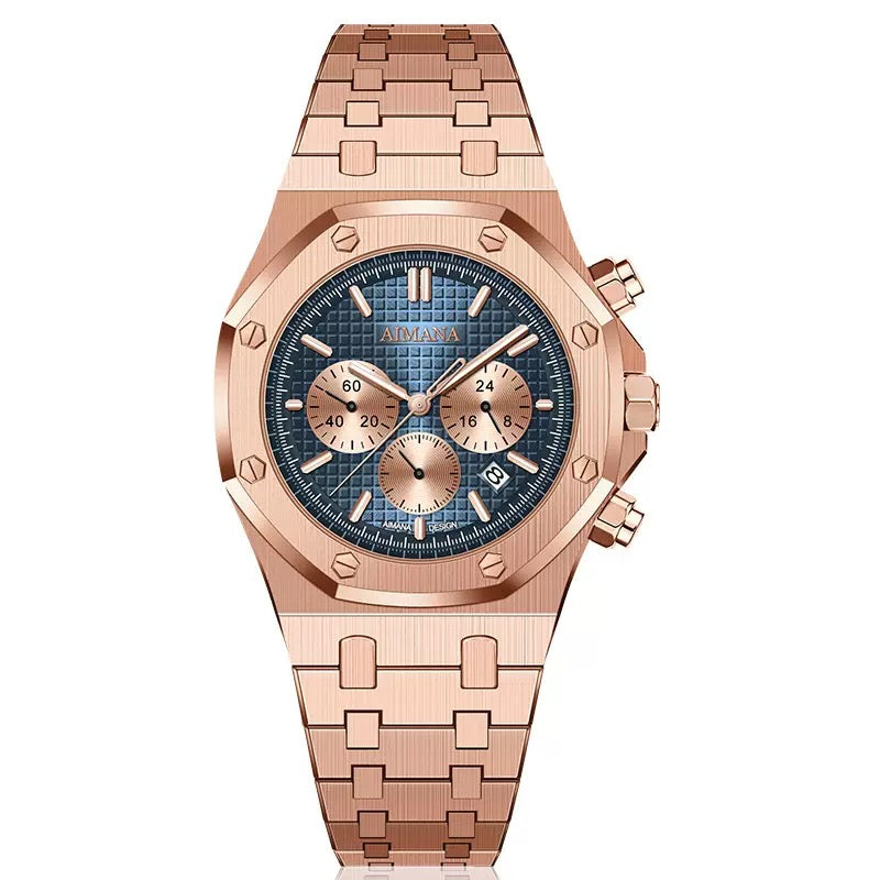 AIMANA Men’s Chronograph Watch – Square Premium Steel Case, Luminous Dial, Water & Scratch Resistant, with 3 Sub-Dials and Precision Control Buttons.