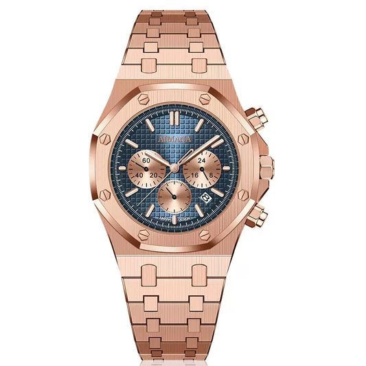 AIMANA Men’s Chronograph Watch – Square Premium Steel Case, Luminous Dial, Water & Scratch Resistant, with 3 Sub-Dials and Precision Control Buttons.