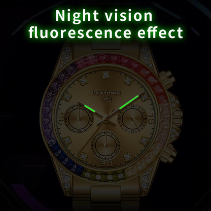 Men’s business fashion watch with crystal accents and a rainbow crystal chronograph design