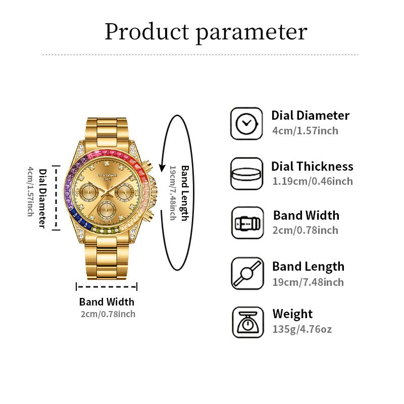 Men’s business fashion watch with crystal accents and a rainbow crystal chronograph design