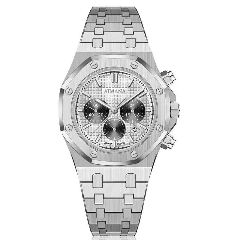 AIMANA Men’s Chronograph Watch – Square Premium Steel Case, Luminous Dial, Water & Scratch Resistant, with 3 Sub-Dials and Precision Control Buttons.