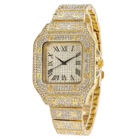 AIMANA Stylish Full-Diamond Square Watch – Sparkling crystal design, Roman numeral dial