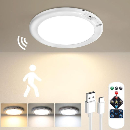 Smart Human Motion Sensor Ceiling Light with Type-C Charging Cable, Adhesive Tape, Remote Control, Iron Sheet, Screw Bag, Bedroom Stairs Closet, Motion Sensor Lamp