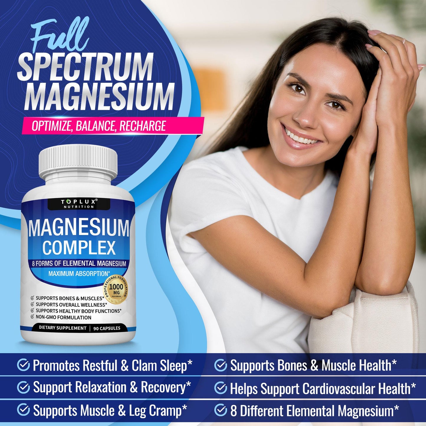 【3-Bottle Bundle】Magnesium Complex 8 Essential Magnesium Supplement 1000mg - Only $29.9!