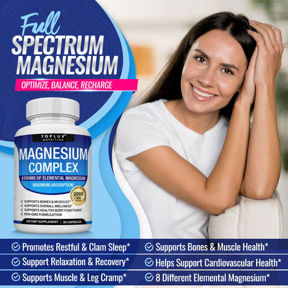 【3-Bottle Bundle】Magnesium Complex 8 Essential Magnesium Supplement 1000mg - Only $29.9!