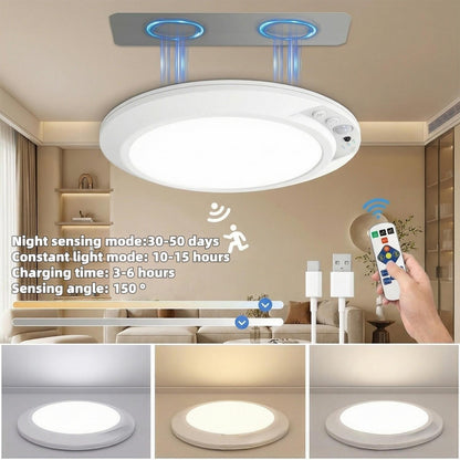 Smart Human Motion Sensor Ceiling Light with Type-C Charging Cable, Adhesive Tape, Remote Control, Iron Sheet, Screw Bag, Bedroom Stairs Closet, Motion Sensor Lamp