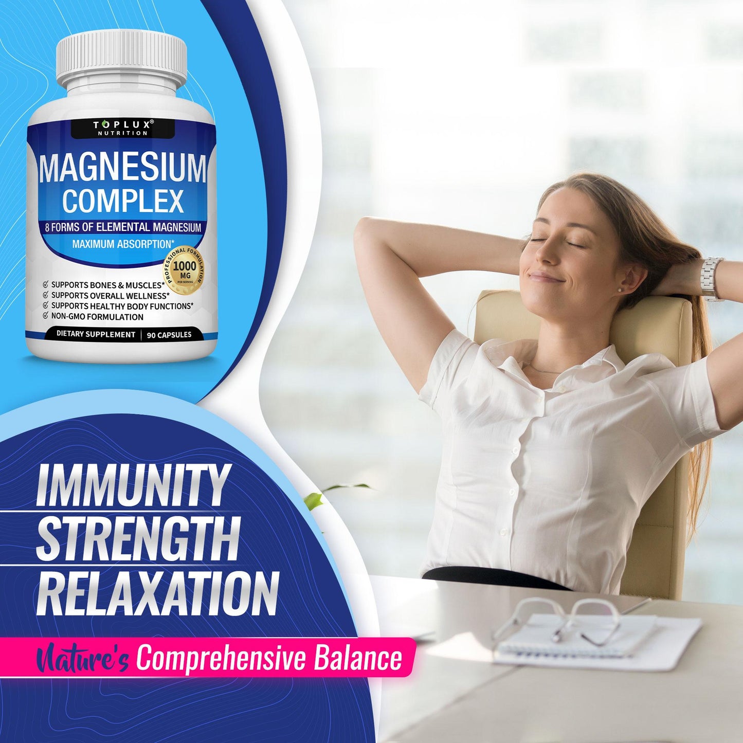 【3-Bottle Bundle】Magnesium Complex 8 Essential Magnesium Supplement 1000mg - Only $29.9!