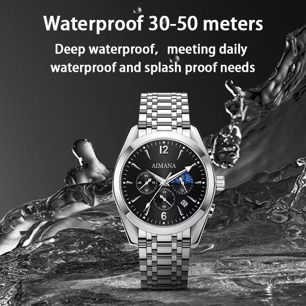 AIMANA Men’s Luxury Chronograph Watch – Crafted from Premium Alloy Steel, Featuring a Luminous Dial, Three Sub-Dials, Date Display & Control Buttons. Available in Two Elegant Colors