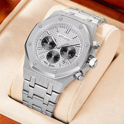 AIMANA Men’s Chronograph Watch – Square Premium Steel Case, Luminous Dial, Water & Scratch Resistant, with 3 Sub-Dials and Precision Control Buttons.